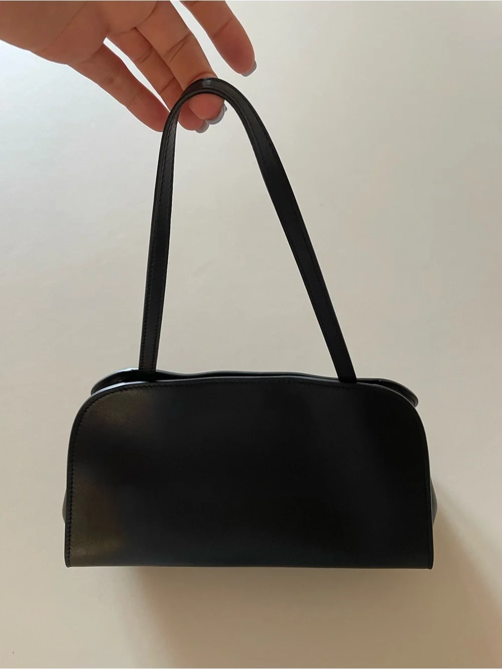 The Row Peggy Black Leather Shoulder Clutch